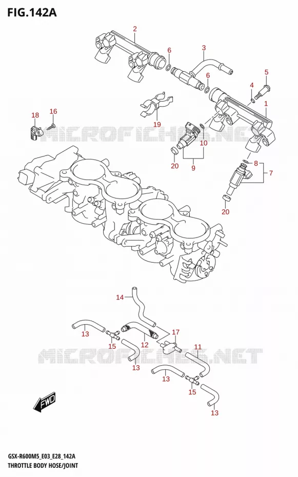 GASKLEPHUIS SLANG / JOINT (E03,E28) Suzuki MOTO 600 GSX-R 2025  GSX-R600 2025 M5 (E28)