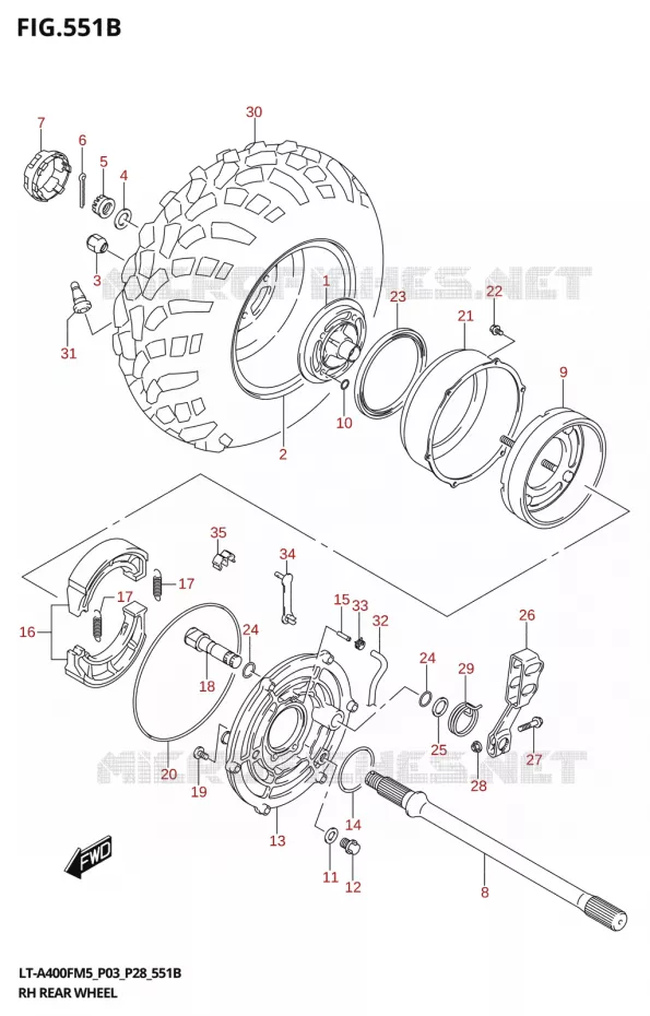 RECHTSE ACHTERWIEL (LT-A400FZ) Suzuki QUAD 400 KINGQUAD 2025  LT-A400F 2025 M5 (P28)
