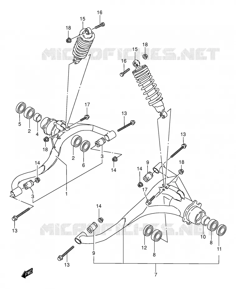 ACHTERWIELOPHANGING ARM Suzuki QUAD 250 KINGQUAD 1996  LT-F4WDT(E17)