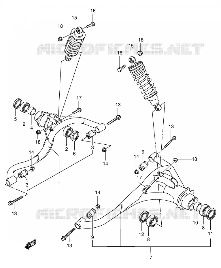 ACHTERWIELOPHANGING ARM Suzuki QUAD 250 KINGQUAD 1998  LT-F4WDW(E28)