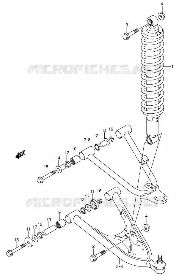 SCHOKDEMPER - VORKBEEN (MODELE K3/K4) Suzuki QUAD 400 QUADSPORT 2003  LT-Z400K3(E3/E28)