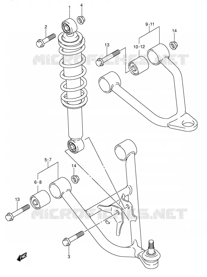 SCHOKDEMPER - VORKBEEN (MODELE K5/K6) Suzuki QUAD 250 OZARK 2003  LT-F250K3(E3/E28)