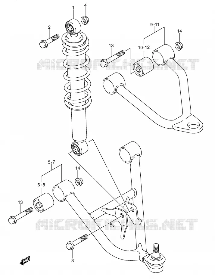 SCHOKDEMPER - VORKBEEN (MODELE K5/K6) Suzuki QUAD 250 OZARK 2004  LT-F250K4(E17)