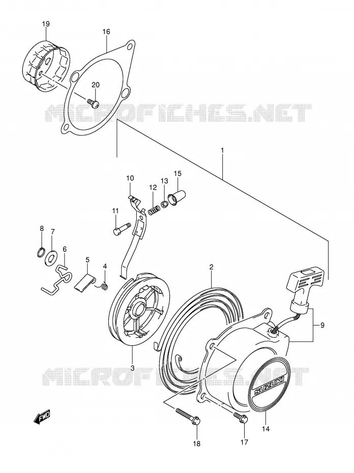 TERUGLOOPSTARTER Suzuki QUAD 50 MINIQUAD-SPORT 2002  LT-A50K2(P2)