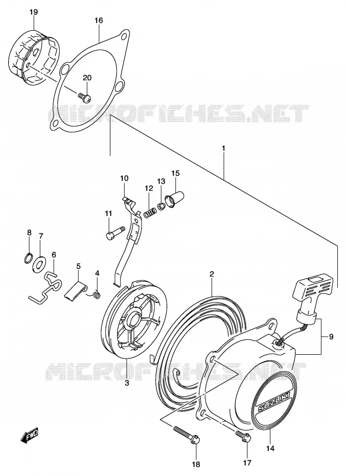 TERUGLOOPSTARTER Suzuki QUAD 50 MINIQUAD-SPORT 2005  LT-A50K5(P3/P28)