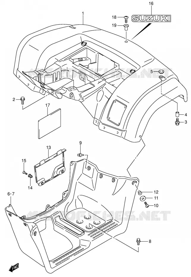 ACHTERSPATBORD (MODEL K4/K5/K6/K7) Suzuki QUAD 400 EIGER 2003  LT-F400K3(P3/P28)