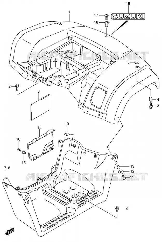 ACHTERSPATBORD (MODEL K4/K5/K6/K7) Suzuki QUAD 400 EIGER 2007  LT-F400FK7(P3/P28)