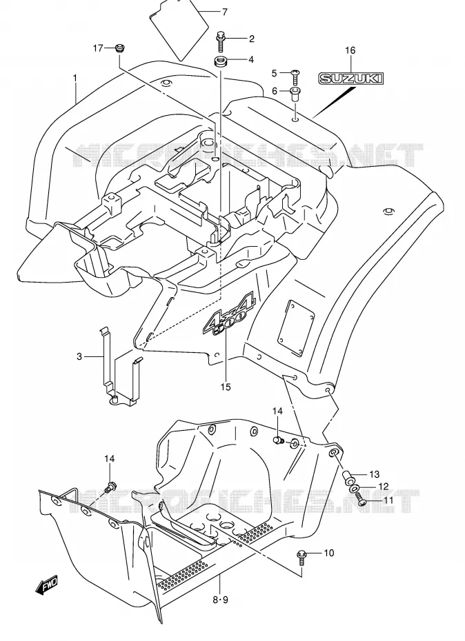 ACHTERSPATBORD (MODEL K5/K6/K7) Suzuki QUAD 500 VINSON 2004  LT-F500FK4(P24)
