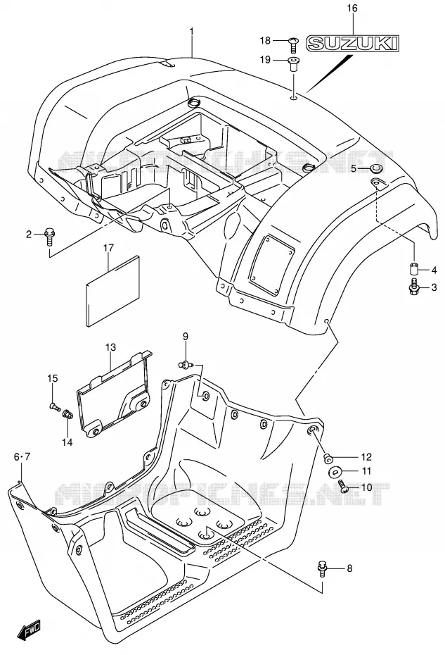 ACHTERSPATBORD (MODELE K3) Suzuki QUAD 400 EIGER 2004  LT-F400K4(P3/P28)