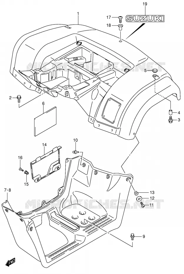 ACHTERSPATBORD (MODELE K3) Suzuki QUAD 400 EIGER 2007  LT-F400FK7(P3/P28)