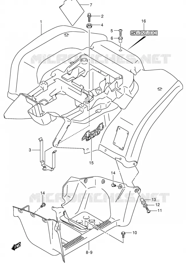 ACHTERSPATBORD (MODELE K4) Suzuki QUAD 500 VINSON 2007  LT-F500FK7(P24)