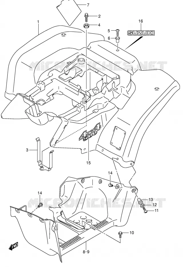 ACHTERSPATBORD (MODELE K4) Suzuki QUAD 500 VINSON 2007  LT-F500FK7(P28/P33)
