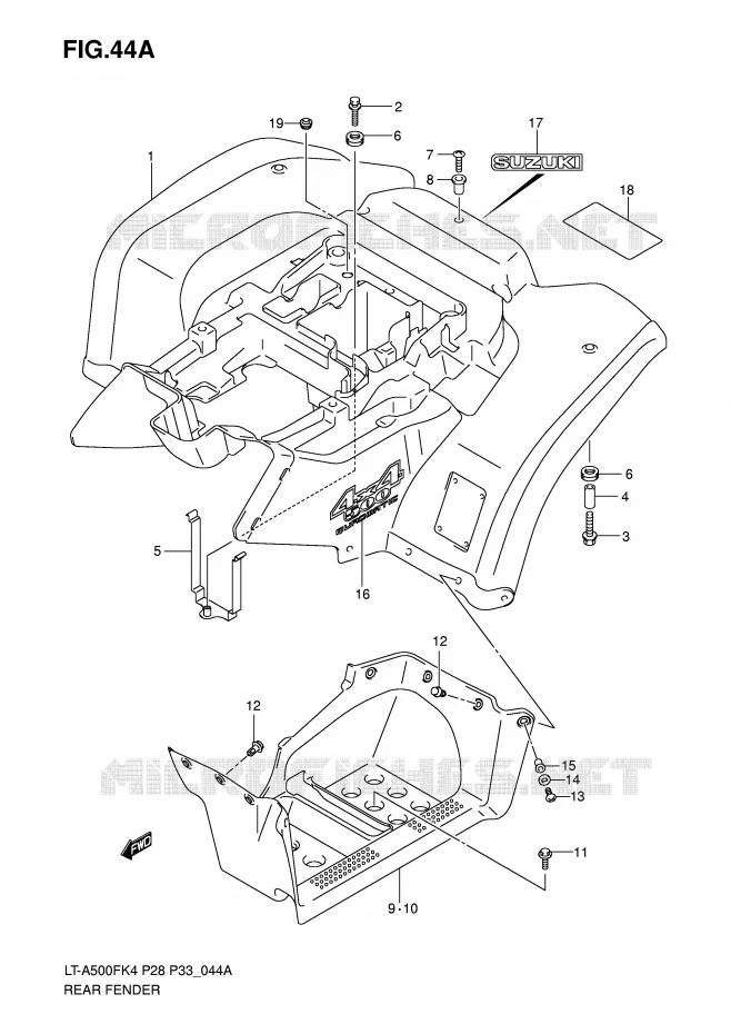 ACHTERSPATBORD (MODELE K5/K6) Suzuki QUAD 500 KINGQUAD 2007  LT-A500FK7(P28/P33)