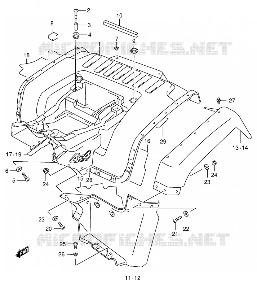 ACHTERSPATBORD (MODELE W) Suzuki QUAD 500 QUADMASTER 2000  LT-F500FY(E3/E28)