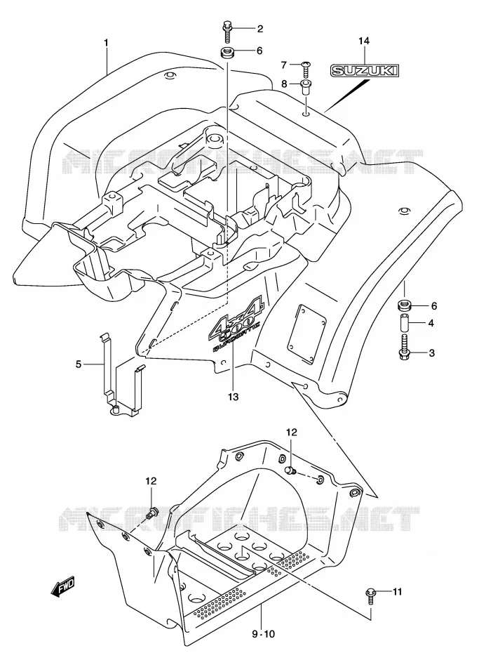 ACHTERSPATBORD Suzuki QUAD 500 VINSON 2002  LT-A500FK2(E3/E28)