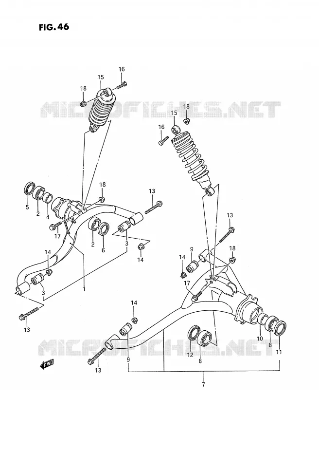 ACHTERWIELOPHANGING ARM (MODELE H) Suzuki QUAD 250 KINGQUAD 1988  LT-F4WDJ(E2)