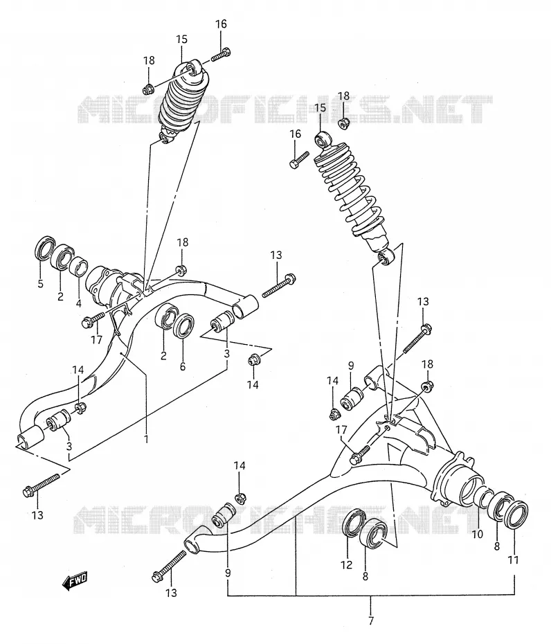 ACHTERWIELOPHANGING ARM (MODELE H) Suzuki QUAD 250 KINGQUAD 1990  LT-F4WDL(E28)