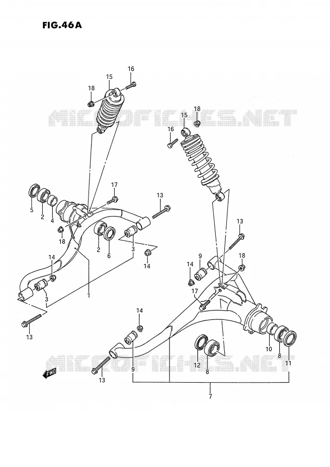 ACHTERWIELOPHANGING ARM (MODELE J/K/L/M/N/P/R/S) Suzuki QUAD 250 KINGQUAD 1989  LT-F4WDK(E2)