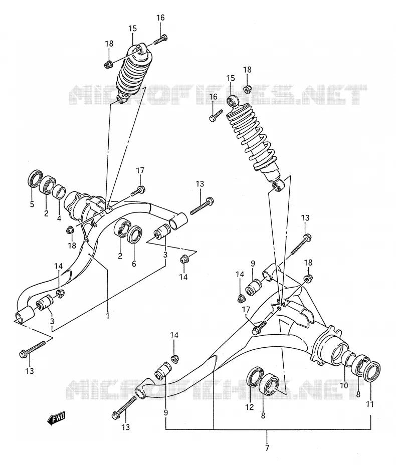 ACHTERWIELOPHANGING ARM (MODELE J/K/L/M/N/P/R/S) Suzuki QUAD 250 KINGQUAD 1992  LT-F4WDN(E28)