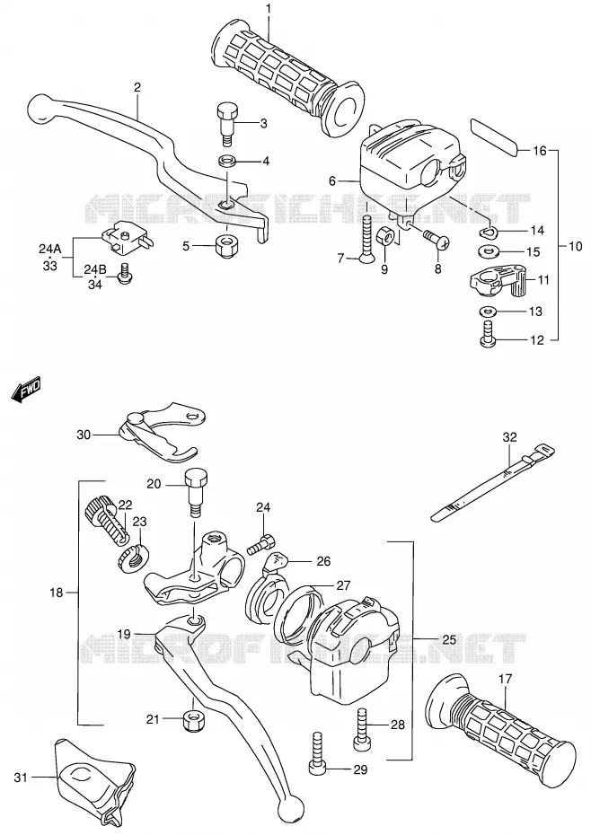HANDGRIPS - LEVERS (MODELE K2/K4) Suzuki QUAD 300 KINGQUAD 1999  LT-F300FX(E24)