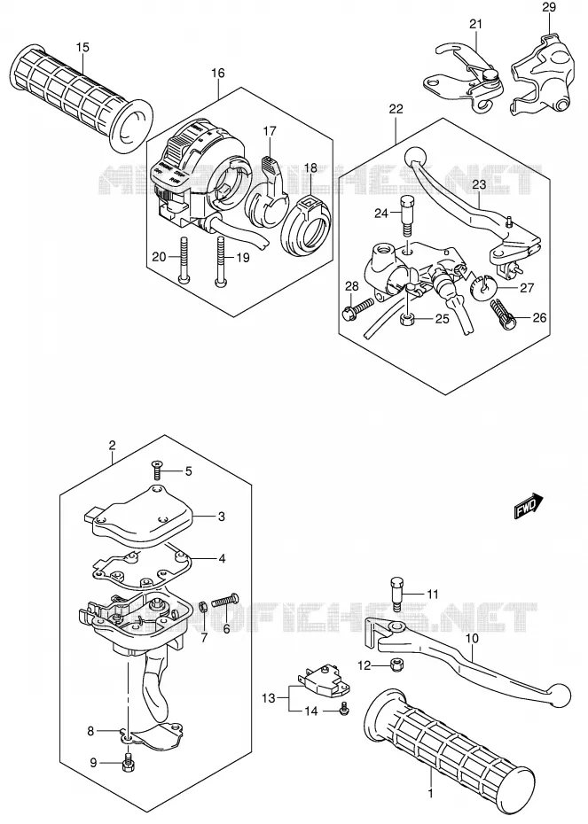 HANDGRIPS - LEVERS (MODELE K4) Suzuki QUAD 250 QUADSPORT 2005  LT-Z250K5(E28/E33)