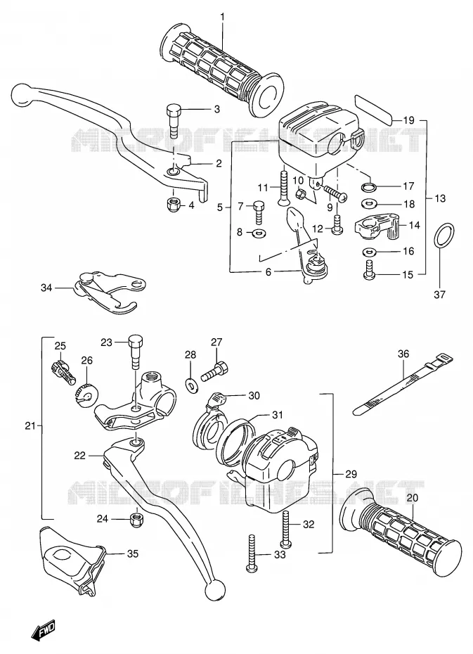 HANDGRIPS - LEVERS (MODELE  X/Y/K1) Suzuki QUAD 250 OZARK 1999  LT-F250FX(E24)