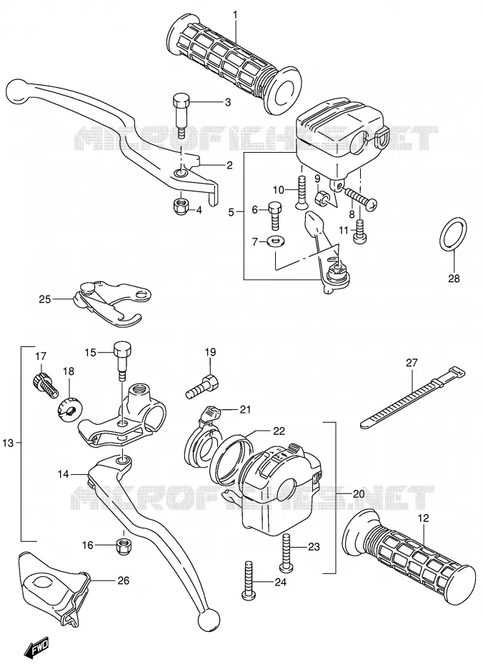 HANDGRIPS - LEVERS (MODELE X/Y/K1) Suzuki QUAD 300 KINGQUAD 2001  LT-F300FK1(E3/E28)