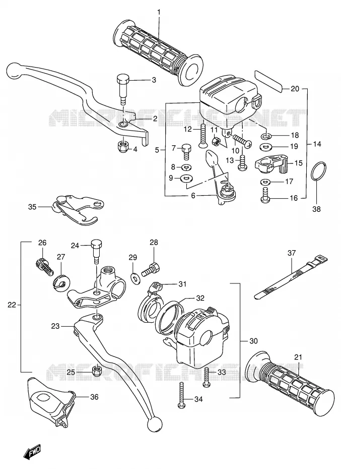 HANDGRIPS - LEVERS Suzuki QUAD 250 KINGQUAD 1998  LT-F4WDW(E28)