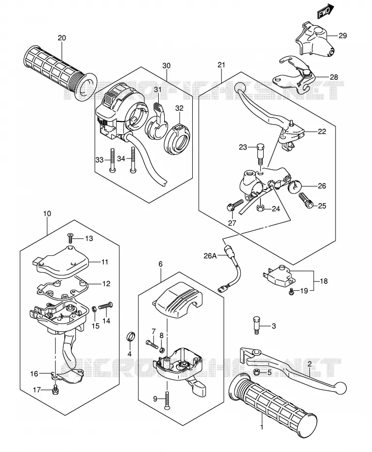 HANDGRIPS - LEVERS Suzuki QUAD 400 EIGER 2006  LT-F400K6(P3/P28)