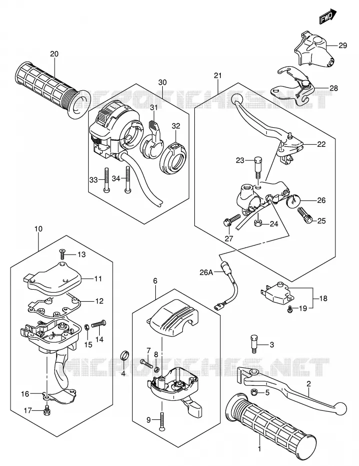 HANDGRIPS - LEVERS Suzuki QUAD 400 EIGER 2007  LT-A400FK7(P3/P28)