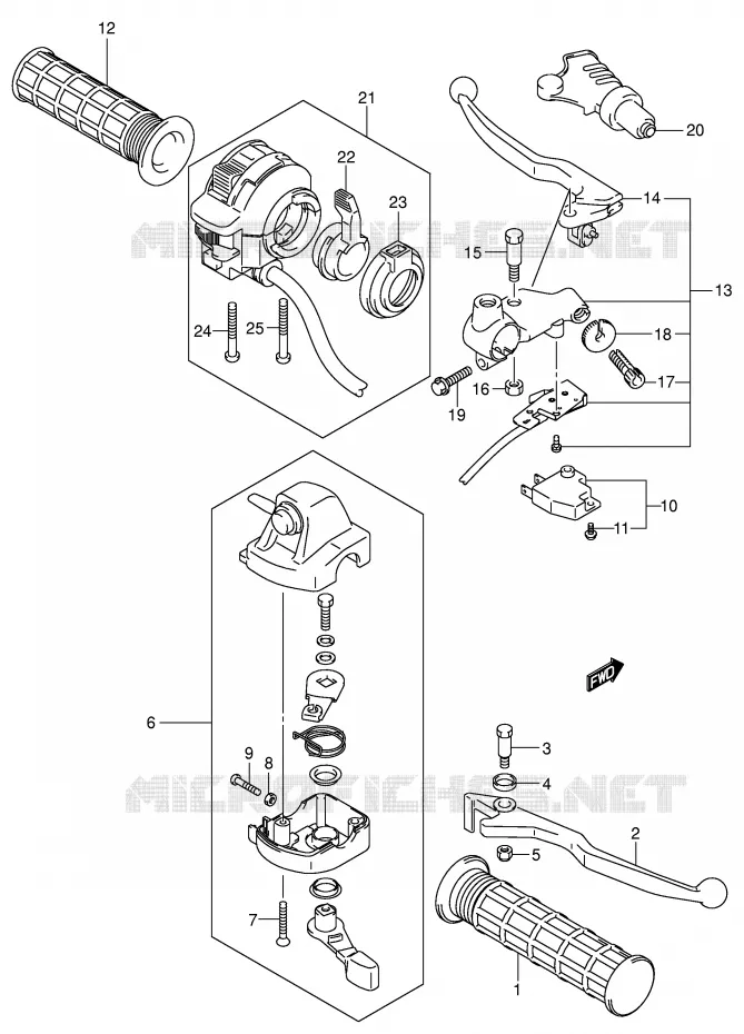 HANDGRIPS - LEVERS Suzuki QUAD 500 KINGQUAD 2002  LT-A500FK2(E3/E28)