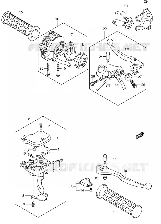 HEFBOMEN - HANDGRIPS (MODEL K5/K6/K7/K8) Suzuki QUAD 250 QUADSPORT 2008  LT-Z250K8(E28/E33)