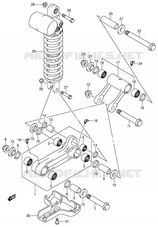 SCHOKBREKER AANEENSCHAKELING (MODELE K3/K4) Suzuki QUAD 400 QUADSPORT 2007  LT-Z400K7(E3/E28)