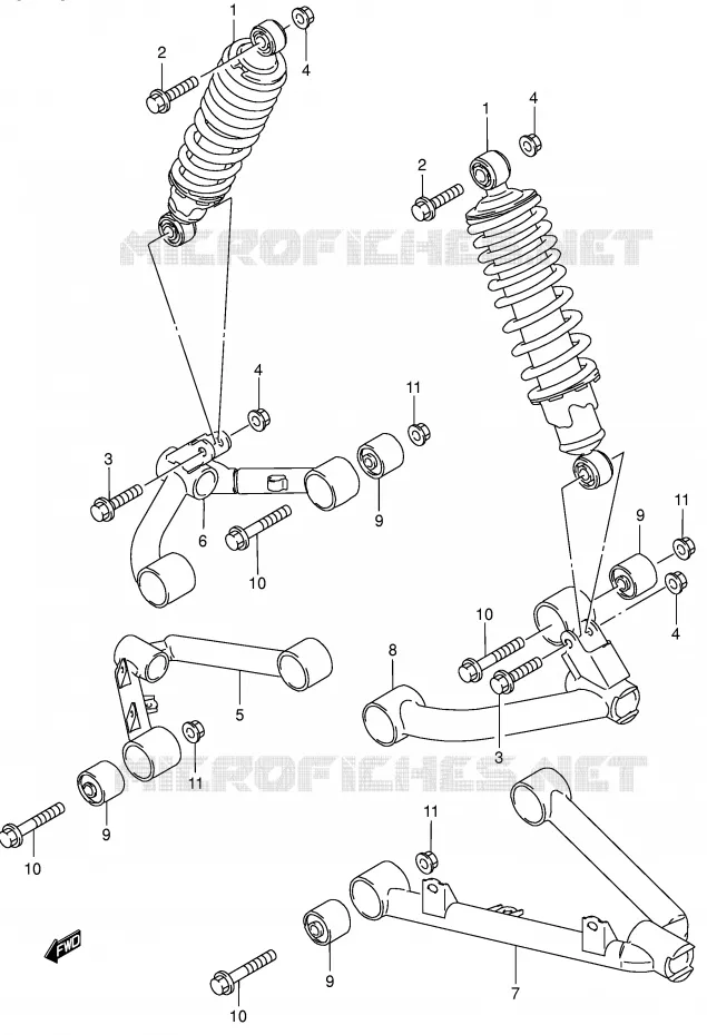 SCHOKDEMPER - VORKBEEN (MODELE K2/K4) Suzuki QUAD 300 KINGQUAD 2000  LT-F300FY(E3/E28)