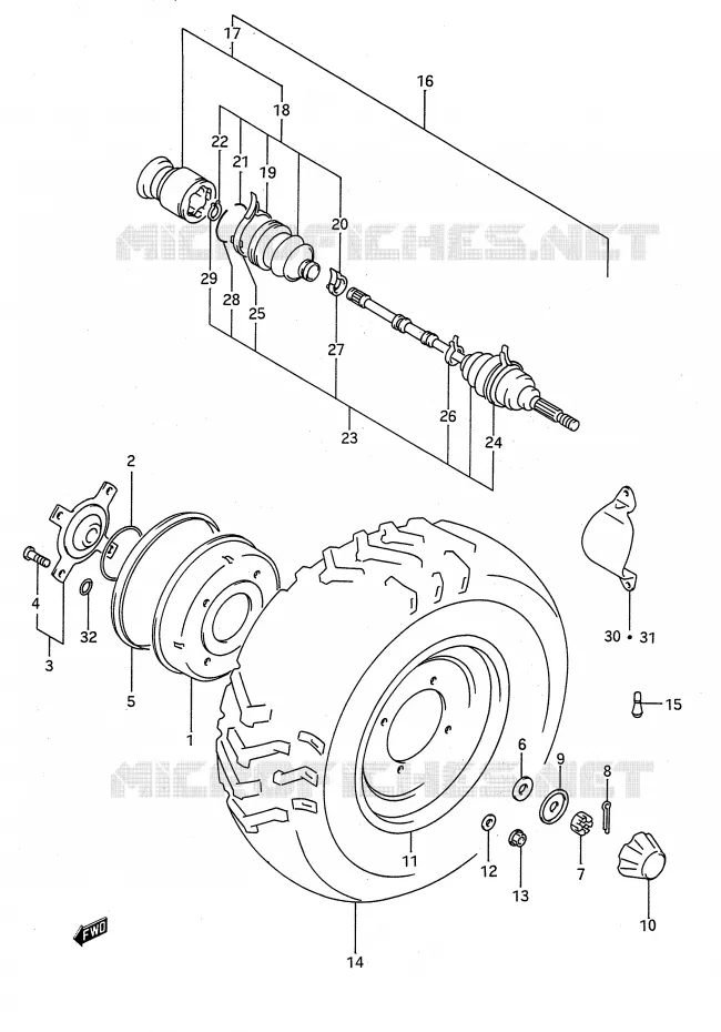 VOORWIEL (MODELE M/N) Suzuki QUAD 300 KINGQUAD 1993  LT-F4WDXP(E28)
