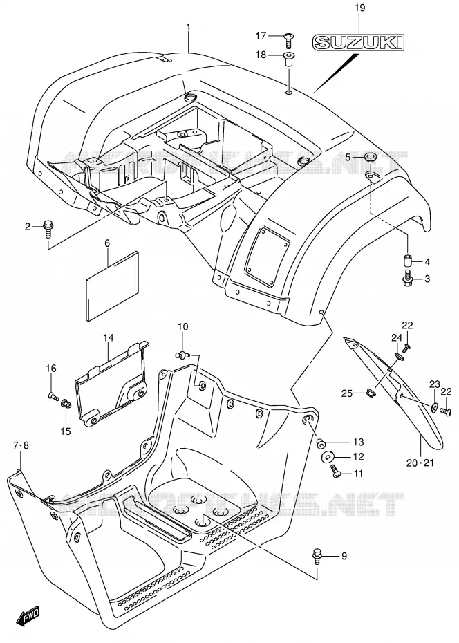 ACHTERSPATBORD (MODELE K3) Suzuki QUAD 400 EIGER 2003  LT-F400FK3(P24)