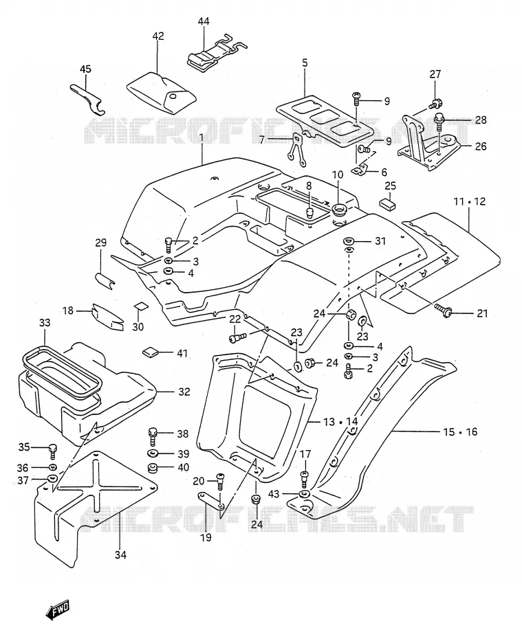 ACHTERSPATBORD (MODELE M/N/P/R/S) Suzuki QUAD 250 KINGQUAD 1989  LT-F4WDK(E28)