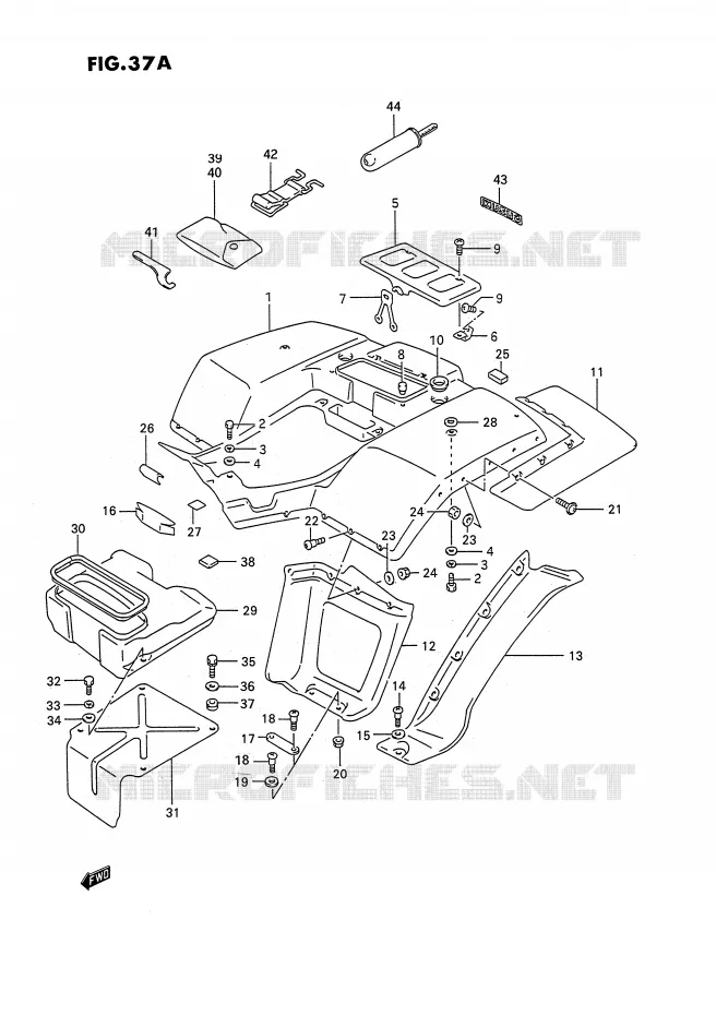 ACHTERSPATBORD (MODELE M/N/P/R/S/T) Suzuki QUAD 250 OZARK 1992  LT-F250N(E2)
