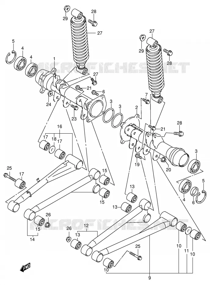 ACHTERWIELOPHANGING ASSY (MODELE K1/K2) Suzuki QUAD 500 QUADMASTER 1999  LT-F500FX(E3/E28)