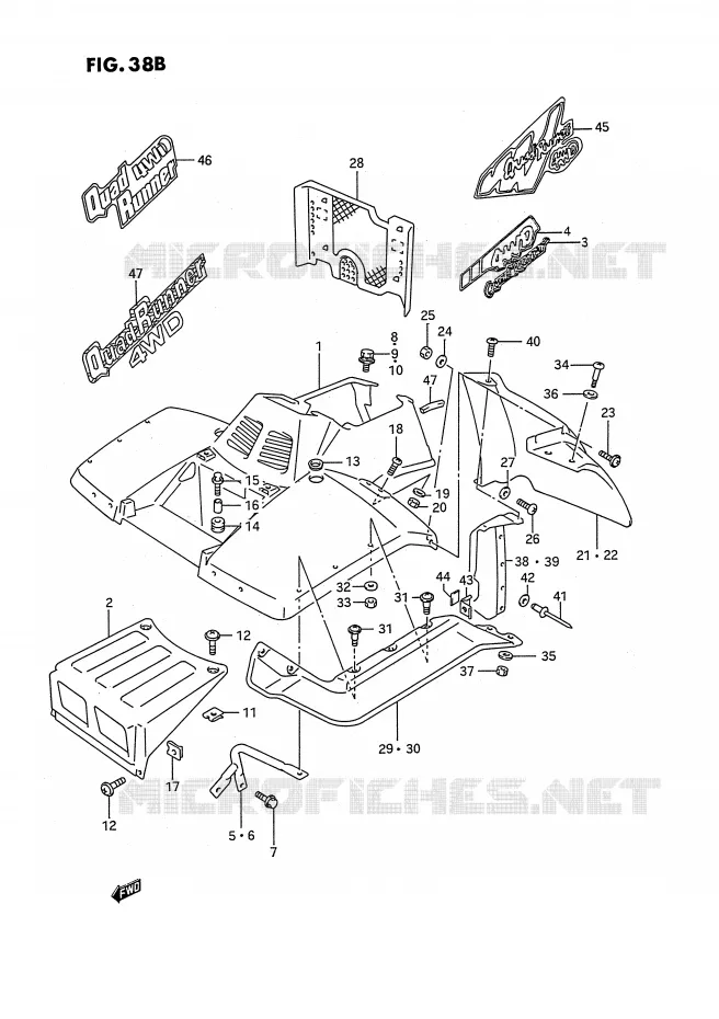 FRONT FENDER (MODELE M/N/P/R/S E24) Suzuki QUAD 250 KINGQUAD 1993  LT-F4WDP(E2)