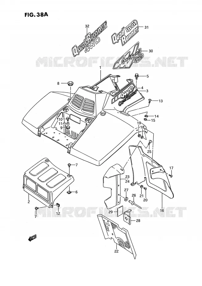 FRONT FENDER (MODELE M/N/P/R/S E2,E17) Suzuki QUAD 250 KINGQUAD 1989  LT-F4WDK(E2)