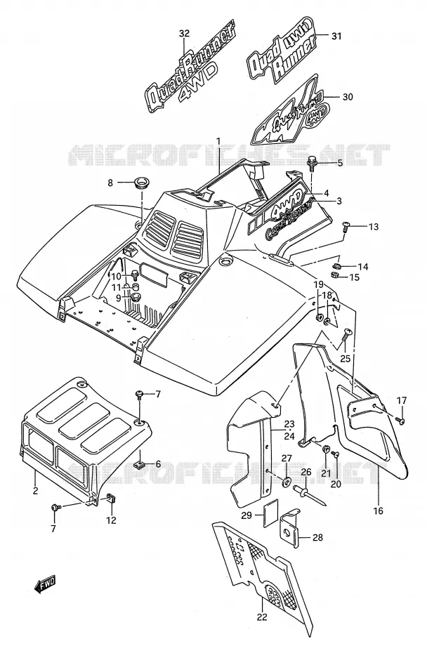 FRONT FENDER (MODELE M/N/P/R/S) Suzuki QUAD 250 KINGQUAD 1990  LT-F4WDL(E28)