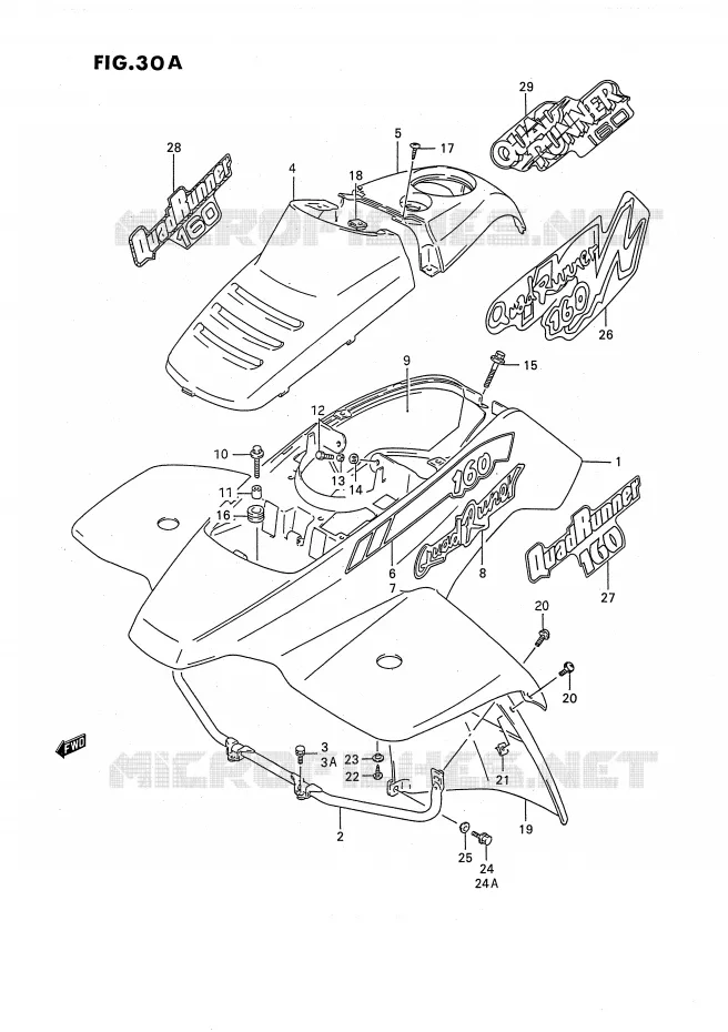FRONT FENDER (MODELE M/N/P/R/S/T) Suzuki QUAD 160 OZARK 1993  LT-F160P(P2)