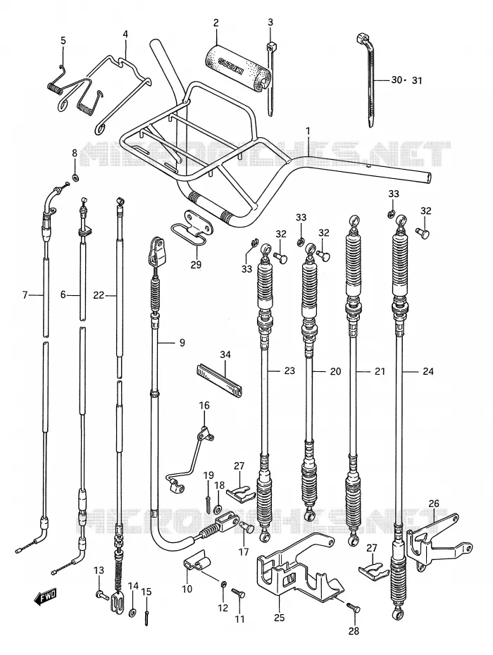 STUUR - KABELS (MODELE J) Suzuki QUAD 250 KINGQUAD 1994  LT-F4WDR(E28)