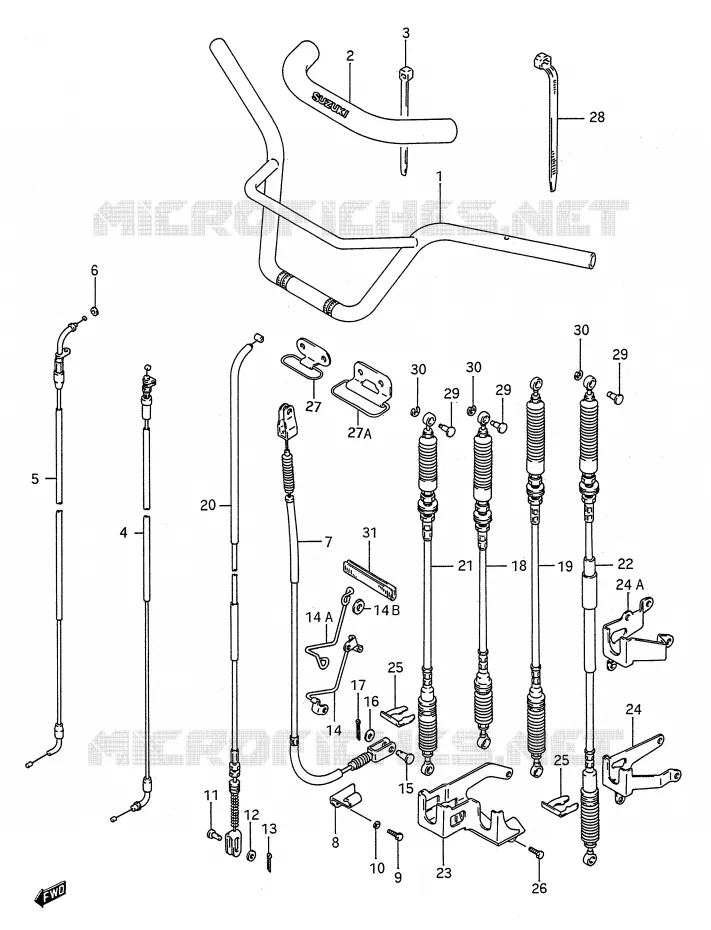 STUUR - KABELS (MODELE K/L/M/N/P/R/S) Suzuki QUAD 250 KINGQUAD 1991  LT-F4WDM(E28)