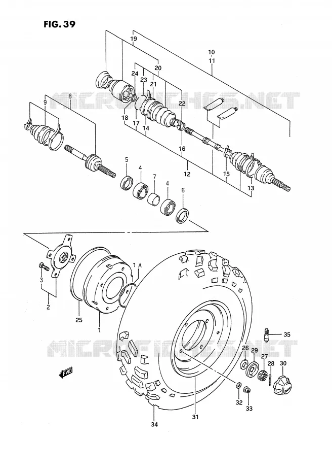 VOORWIEL (MODELE H/J/K/L) Suzuki QUAD 250 KINGQUAD 1989  LT-F4WDK(E2)