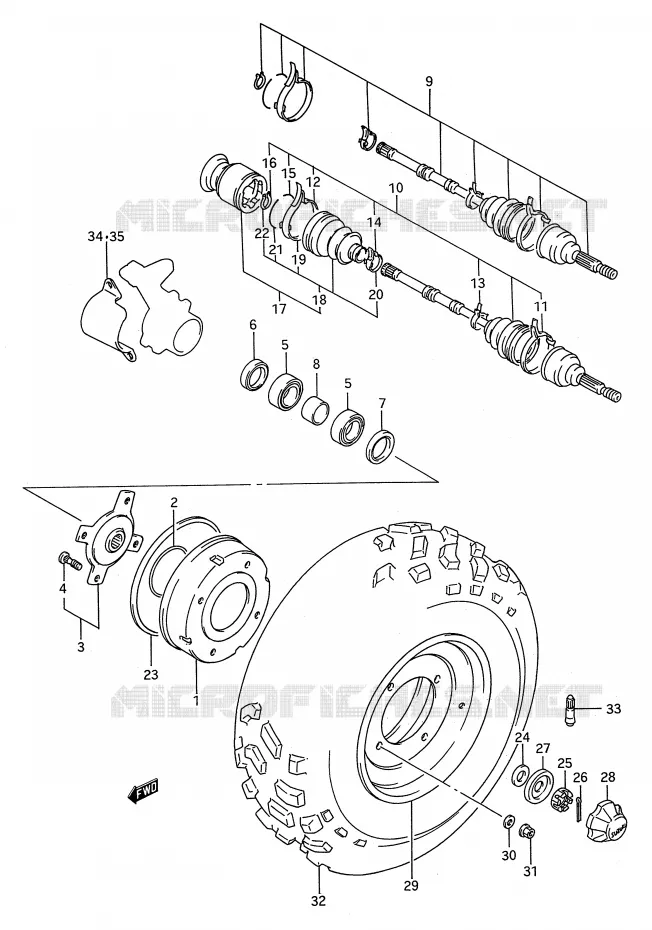 VOORWIEL (MODELE P/R/S) Suzuki QUAD 250 KINGQUAD 1993  LT-F4WDP(E28)