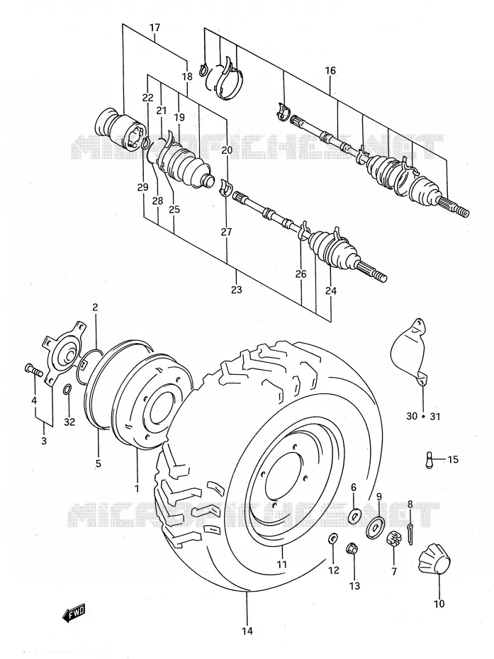 VOORWIEL (MODELE P/R/S) Suzuki QUAD 300 KINGQUAD 1993  LT-F4WDXP(E28)