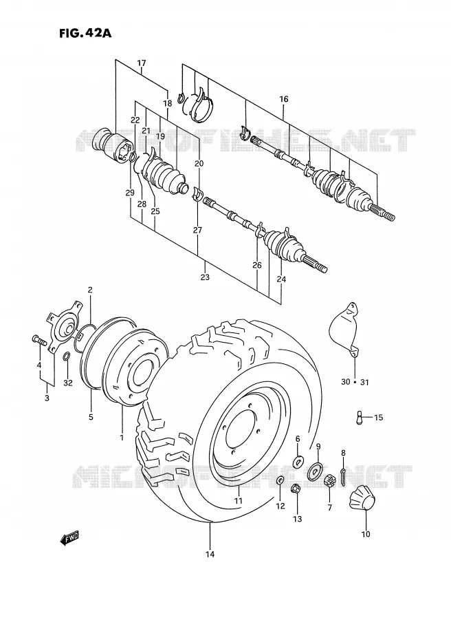 VOORWIEL (MODELE P/R/S) Suzuki QUAD 300 KINGQUAD 1995  LT-F4WDXS(E2)