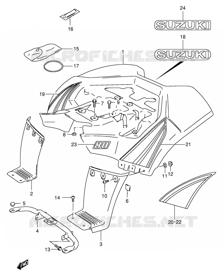 ACHTERSPATBORD (MODELE K2/K3) Suzuki QUAD 80 QUADSPORT 2006  LT80K6(P3/P28)